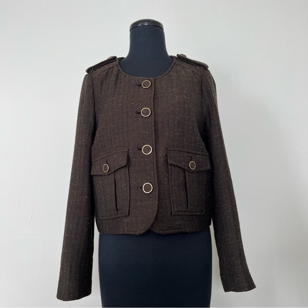 Cartonnier Anthropologie Brown Quilted Blazer with Epaulets, 6